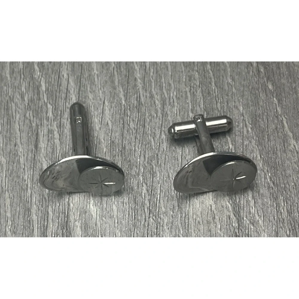 Vintage Hickok USA Sterling Silver Starburst Oval Men's Cufflinks 7.3g